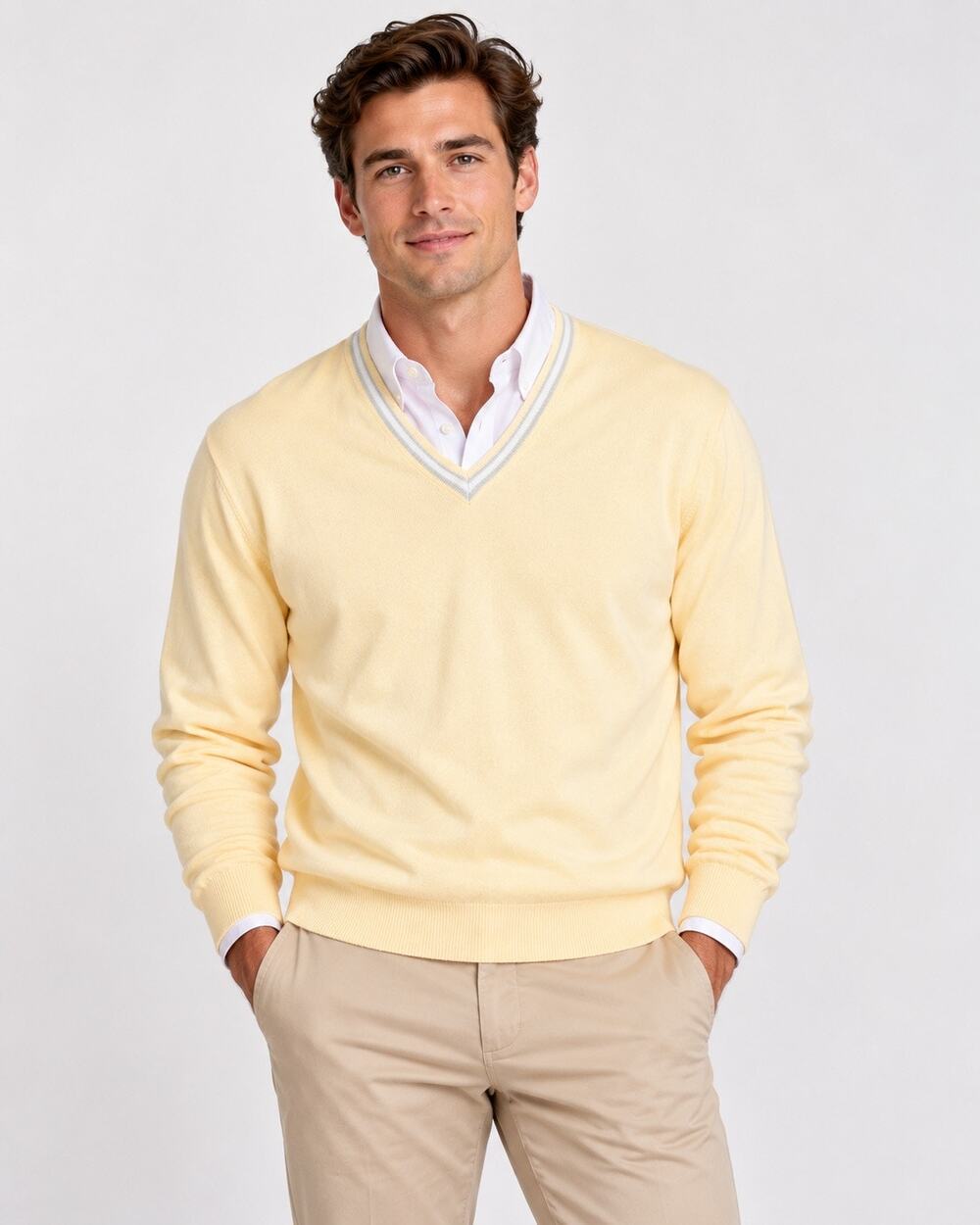 Preppy Coastal Joseph & Lyman Yellow Cotton V-Neck Sweater Men’s Golfcore L